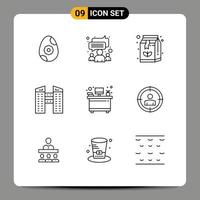 Editable Vector Line Pack of 9 Simple Outlines of focus interior box desk city Editable Vector Design Elements