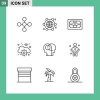 9 User Interface Outline Pack of modern Signs and Symbols of communication digital internet of things wifi cloud Editable Vector Design Elements