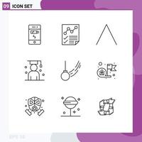 Universal Icon Symbols Group of 9 Modern Outlines of pendulum scholar report graduation avatar Editable Vector Design Elements