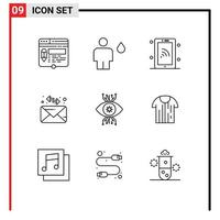 Editable Vector Line Pack of 9 Simple Outlines of infrastructure mail fire envelope technology Editable Vector Design Elements