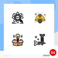 Pack of 4 Modern Filledline Flat Colors Signs and Symbols for Web Print Media such as search labour website cap bulb Editable Vector Design Elements