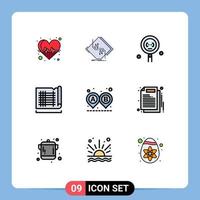 Set of 9 Modern UI Icons Symbols Signs for map drafting electronic construction programming Editable Vector Design Elements