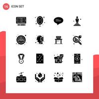 Solid Glyph Pack of 16 Universal Symbols of siren oscar reflection movie cinema Editable Vector Design Elements