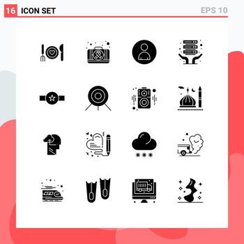 16 User Interface Solid Glyph Pack of modern Signs and Symbols of insignia shared medical server hosting user Editable Vector Design Elements