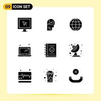 paquete de iconos de vector de stock de 9 signos y símbolos de línea para elementos de diseño de vector editables de hardware de notebook global de oficina de antena