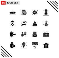 Pictogram Set of 16 Simple Solid Glyphs of wellness healthy relax exercise machine Editable Vector Design Elements