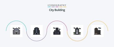 la línea de construcción de la ciudad llenó el paquete de iconos planos 5 que incluye. ecológico corporación vector