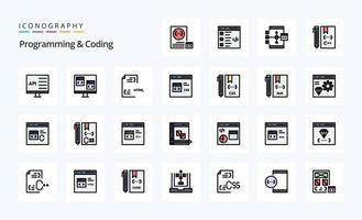 paquete de iconos de estilo lleno de línea de programación y codificación de 25 vector