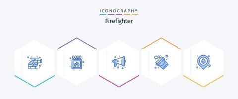 Firefighter 25 Blue icon pack including water place. tool. loud. firefighter. bucket vector