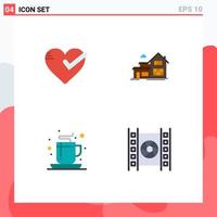 Set of 4 Vector Flat Icons on Grid for heart coffee good house office Editable Vector Design Elements