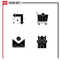 Mobile Interface Solid Glyph Set of 4 Pictograms of arrow letter down checkout beach Editable Vector Design Elements