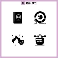 Group of 4 Solid Glyphs Signs and Symbols for holiday pie chart tourist analytics insurance Editable Vector Design Elements