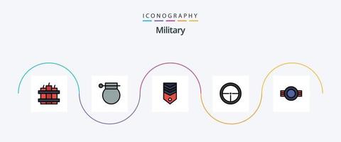 paquete de iconos de 5 planos llenos de línea militar que incluye el objetivo. militar. insignia. insignia. etiqueta vector