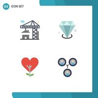 Editable Vector Line Pack of 4 Simple Flat Icons of crane love building investment tree Editable Vector Design Elements