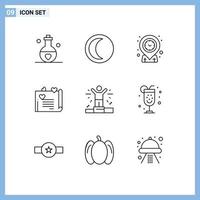 Group of 9 Outlines Signs and Symbols for business couple proposal weather wedding card time Editable Vector Design Elements