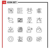 Modern Set of 16 Outlines Pictograph of design route education waste pollution Editable Vector Design Elements