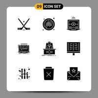 9 Creative Icons Modern Signs and Symbols of boss video laptop tutorial player Editable Vector Design Elements