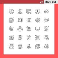 25 Universal Line Signs Symbols of carnival money ad badge paper Editable Vector Design Elements