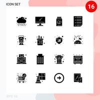 16 User Interface Solid Glyph Pack of modern Signs and Symbols of lamp four egg document bars Editable Vector Design Elements