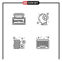 conjunto de pictogramas de 4 colores planos de línea rellena simple de elementos de diseño vectorial editables de dinero en efectivo del hotel vector