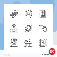 Group of 9 Outlines Signs and Symbols for target focus weight keys hardware Editable Vector Design Elements