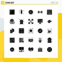 Group of 25 Solid Glyphs Signs and Symbols for webpage web flag weight dumbbells Editable Vector Design Elements