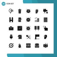 Set of 25 Vector Solid Glyphs on Grid for film hat tree man idea Editable Vector Design Elements