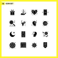 16 Thematic Vector Solid Glyphs and Editable Symbols of magnifier speaker emotion open volume amplifier Editable Vector Design Elements