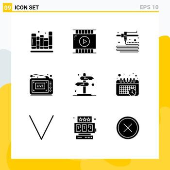 Mobile Interface Solid Glyph Set of 9 Pictograms of checkmark direction modeling board show Editable Vector Design Elements