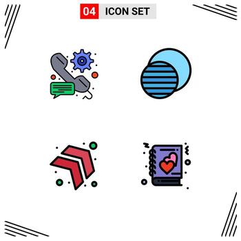 paquete de color plano de línea de llenado de 4 símbolos universales de la flecha de llamada que establece la ciencia elementos de diseño vectorial editables a la derecha vector