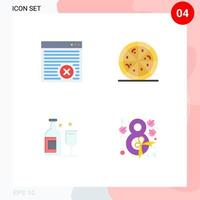 Pack of 4 creative Flat Icons of browser whiskey webpage alcohol flower Editable Vector Design Elements