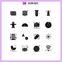 16 User Interface Solid Glyph Pack of modern Signs and Symbols of takeoff tower biology lighthouse beach Editable Vector Design Elements