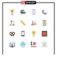 Pictogram Set of 16 Simple Flat Colors of avatar phone phone interface iphone Editable Pack of Creative Vector Design Elements