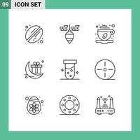 paquete de esquema de 9 símbolos universales de elementos de diseño de vector editables de celebración de regalo de café de tubo de ensayo
