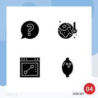Editable Vector Line Pack of 4 Simple Solid Glyphs of chat browser social energy website Editable Vector Design Elements
