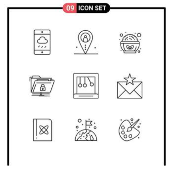 9 Thematic Vector Outlines and Editable Symbols of secure folder outsource files salad bowl Editable Vector Design Elements