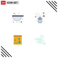 Pack of 4 creative Flat Icons of strainer lock computer mouse blow Editable Vector Design Elements