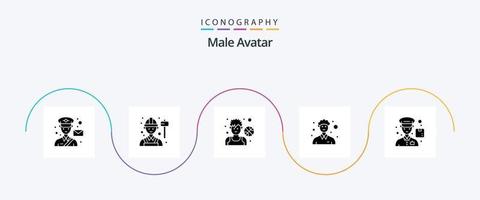 Male Avatar Glyph 5 Icon Pack Including person. male. labour. community. man vector