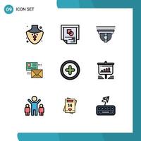 Group of 9 Filledline Flat Colors Signs and Symbols for mail mail camera e mailing Editable Vector Design Elements