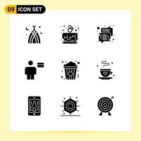 Pack of 9 Modern Solid Glyphs Signs and Symbols for Web Print Media such as debit card bubble body speech Editable Vector Design Elements