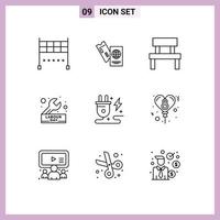 Stock Vector Icon Pack of 9 Line Signs and Symbols for wrench engineer bench construction park Editable Vector Design Elements