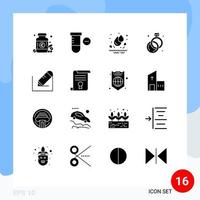 Editable Vector Line Pack of 16 Simple Solid Glyphs of certificate text water write ring Editable Vector Design Elements