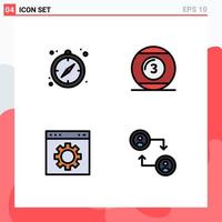 Pack of 4 Modern Filledline Flat Colors Signs and Symbols for Web Print Media such as camping gear cue ball play page Editable Vector Design Elements