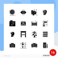 Set of 16 Vector Solid Glyphs on Grid for user unbox lock box multimedia Editable Vector Design Elements