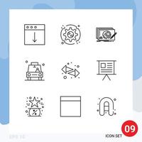 Pack of 9 Modern Outlines Signs and Symbols for Web Print Media such as taxi location level gps game Editable Vector Design Elements