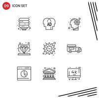 Set of 9 Vector Outlines on Grid for management value head premium solution Editable Vector Design Elements