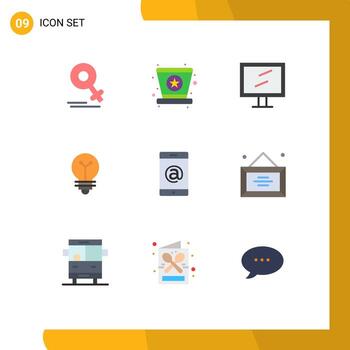 paquete de color plano de 9 símbolos universales de elementos de diseño de vector editables de laboratorio de bioquímica de computadora móvil celular