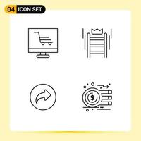 Set of 4 Modern UI Icons Symbols Signs for development basic startup crown right Editable Vector Design Elements