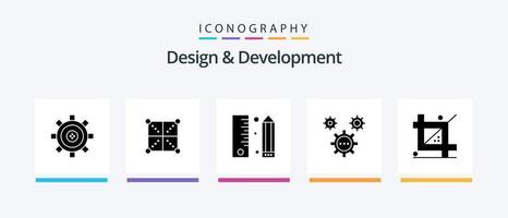 Design and Development Glyph 5 Icon Pack Including development. coding. programing. programing. development. Creative Icons Design vector