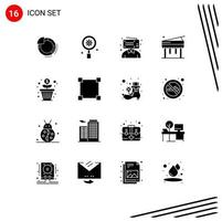 16 User Interface Solid Glyph Pack of modern Signs and Symbols of money flower blogger piano education Editable Vector Design Elements